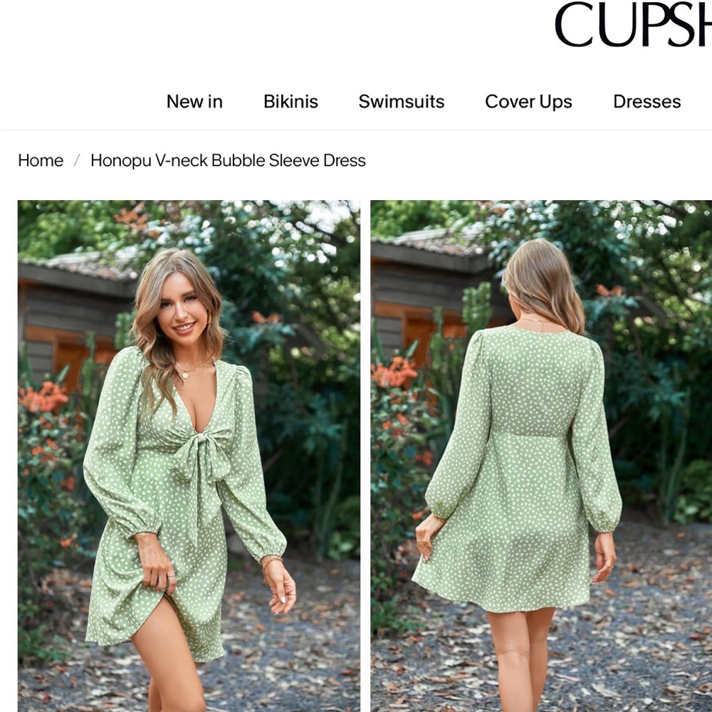Cupshe Green V-Neck Dress with White Dots